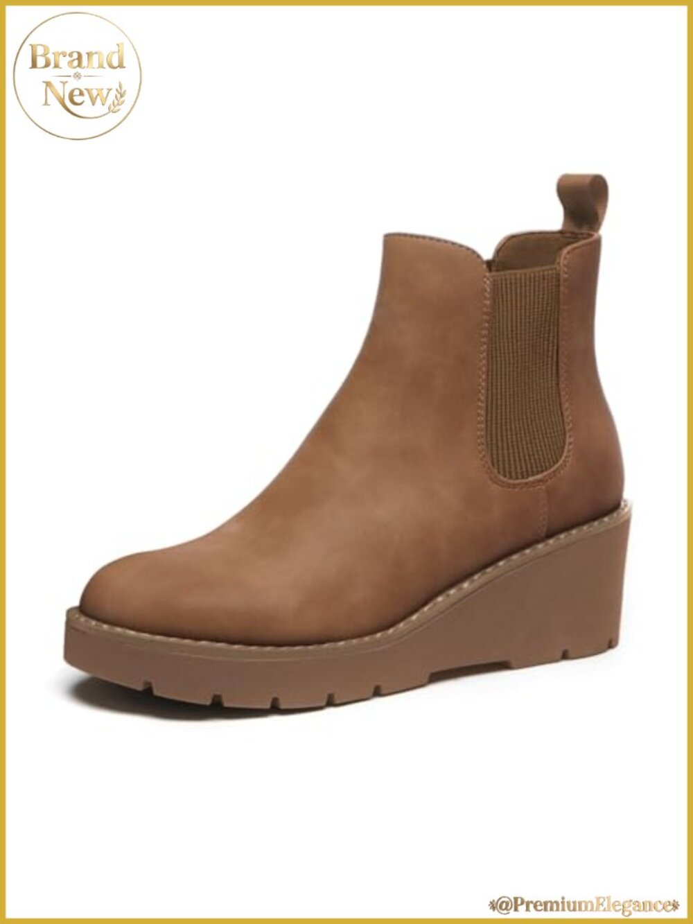Platform Wedge Chelsea Ankle Boots Nubuck Suede Slip-On Lug Sole